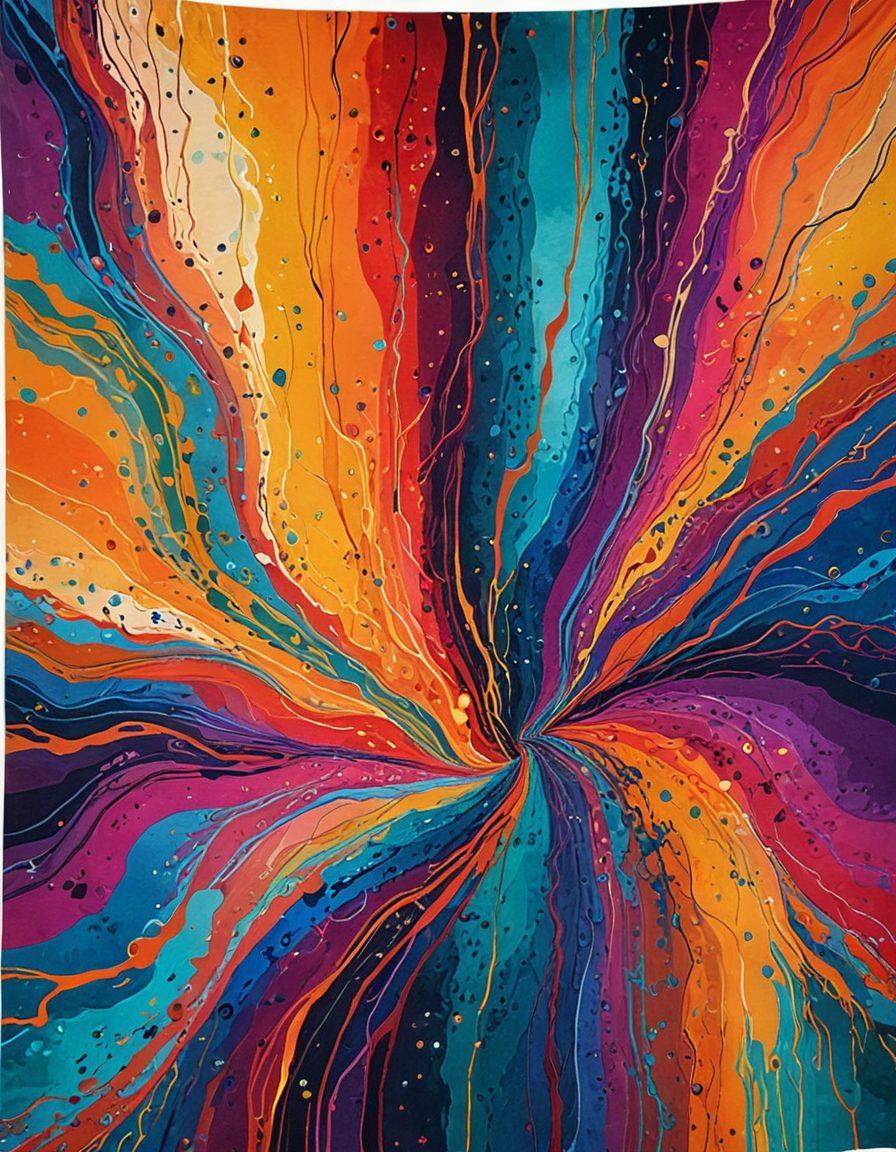 A colorful and abstract representation of a vibrant tapestry woven with various textures and patterns, symbolizing the unique experiences of ejaculation. Show subtle anatomical representations intertwined with colorful threads, each hue representing different emotions and sensations. Include a softly glowing background to evoke warmth and intimacy, creating a sense of exploration and self-discovery. Abstract art style with vivid colors and dynamic shapes.
